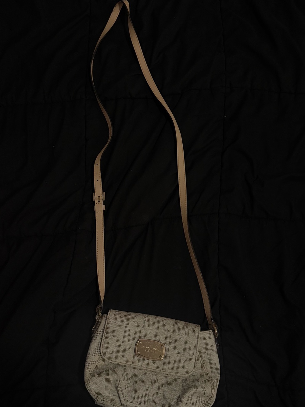Michael Kors Beige Logo Monogram Crossbody with Tan Strap